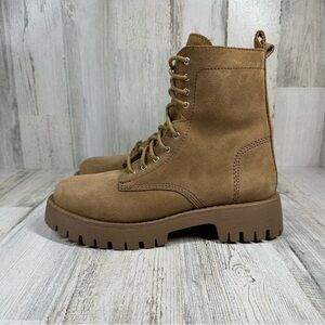 Steve Madden Combat Boot Women's 9.5 Linze‎ Lug Sole Tan Suede Leather Gorpcore